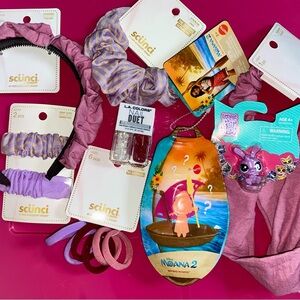 8pc Easter Basket Stuffers:Moana 2, lil Pet Shop Bunny, 5 hair lot, nail polish